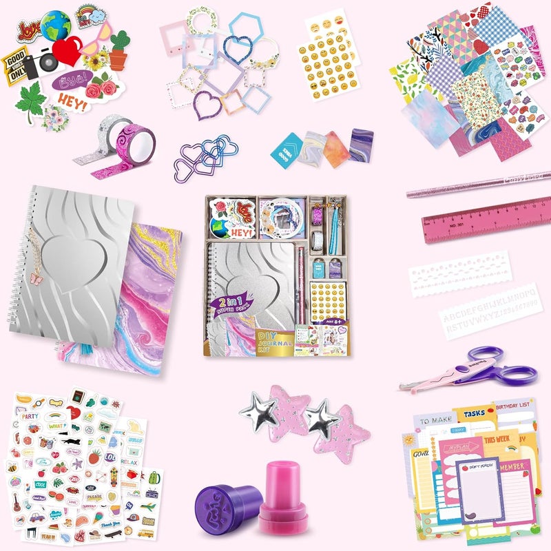 PERRYHOME 2-Pack DIY Journal Kit for Girls - 200+Pcs Journal Set for Teen & Tween Girls, Journaling Art & Crafts Kits,Scrapbook&Diary Supplies Set, Christmas Gifts for 8 9 10 11 12 13 14 Year Old Girl - Image 2